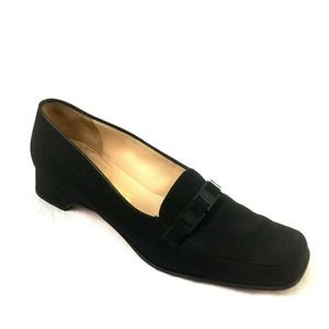 Salvatore Ferragamo Logo Pump Black Canvas Nylon Textile Low Heel 7 2A C…